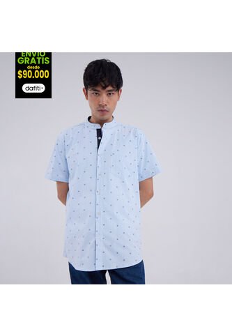 Camisa Para Hombre Manga Corta Con Bolsillo Cuello Neru Color Blanco Marca Ostu #60010565 Ostu