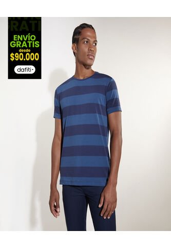 Camiseta Para Hombre Manga Corta Color Azul  Marca Ostu #60090800 Ostu