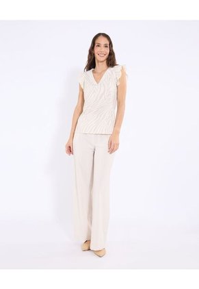 Blusa Para Mujer Manga Corta Color Beige Marca Ostu #40121221