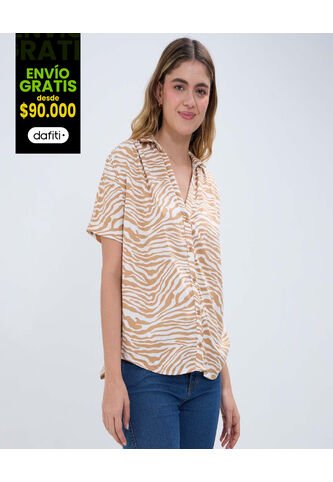 Blusa Para Mujer Manga Corta Color Café  Marca Ostu #40120901 Ostu