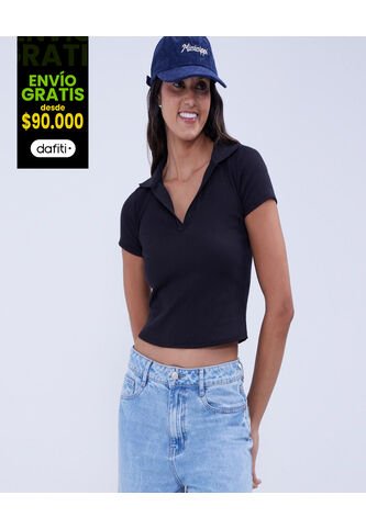 Polo Para Mujer Manga Corta Color Negro Marca Ostu #40110157 Ostu