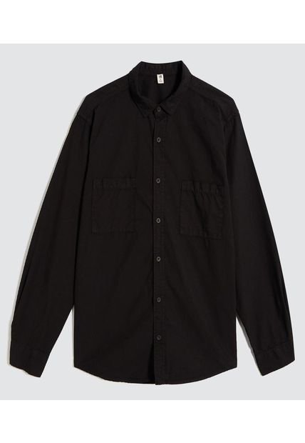 Camisa Para Hombre Manga Larga Con Bolsillo Color Negro Marca Ostu #60010671