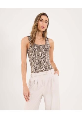 Top Para Mujer Cuello Redondo Color Beige Marca Ostu #40220329 Ostu