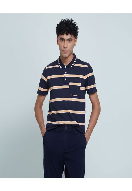 Polo Para Hombre Cuello Tejido Con Bolsillo Color Azul Medio Marca Ostu #60110573