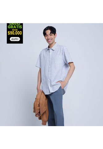 Camisa Para Hombre Manga Corta Con Bolsillo Color Azul  Marca Ostu #60010635 Ostu