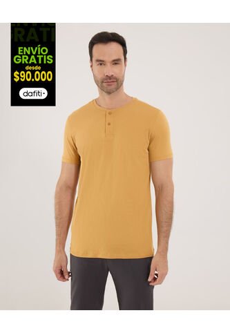 Camiseta Para Hombre Manga Corta Cuello Henley Color Mostaza Marca Ostu #60091233 Ostu