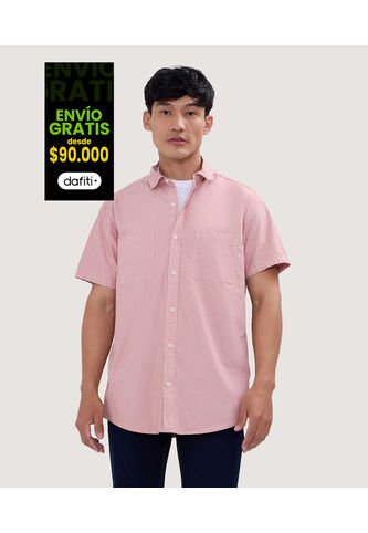 Camisa Para Hombre Manga Corta Con Bolsillo Color Rosado  Marca Ostu #60010681 Ostu