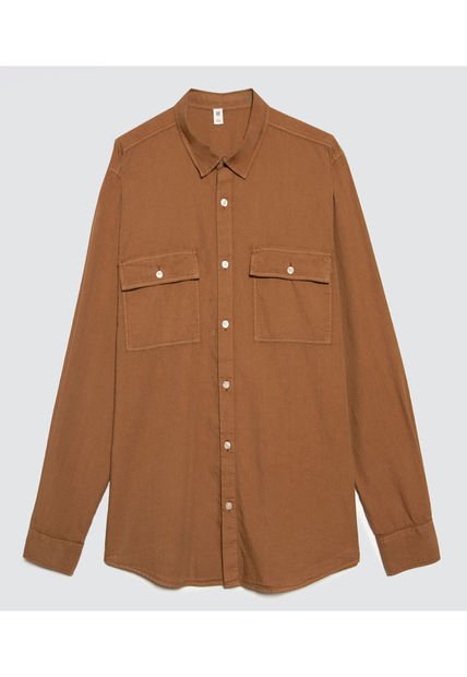 Camisa Para Hombre Manga Larga Con Bolsillo Color Beige Marca Ostu #60010739
