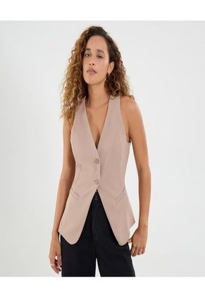 Chaleco Para Mujer Plano Color Café Marca Ostu #40250019