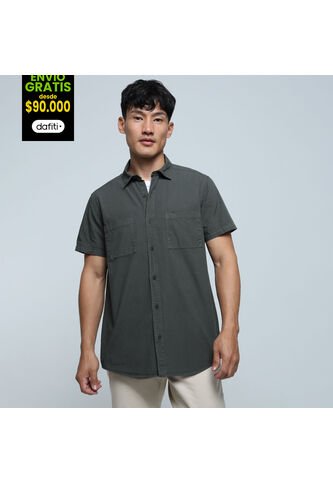 Camisa Para Hombre Manga Corta Con Bolsillo Color Verde  Marca Ostu #60010677 Ostu