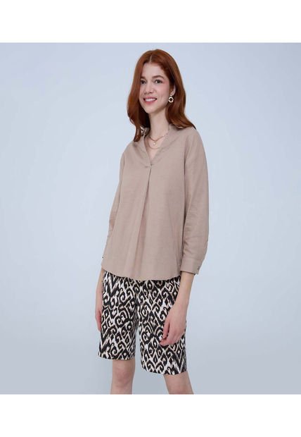 Camisa Para Mujer Manga 3/4 Color Beige Marca Ostu #40010254