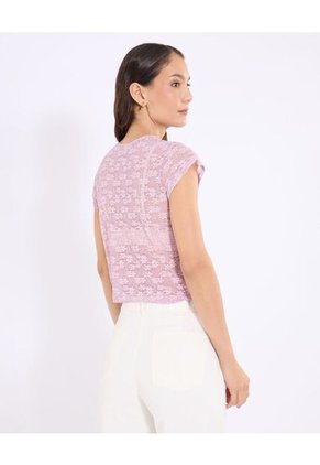 Camiseta Manga Casquillo En Encaje  Para Mujer Rosa Ostu