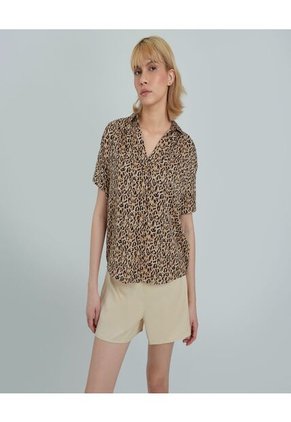 Blusa Para Mujer Manga Corta Color Café Marca Ostu #40120902