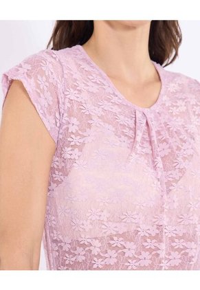 Camiseta Manga Casquillo En Encaje  Para Mujer Rosa Ostu