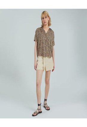 Blusa Para Mujer Manga Corta Color Café Marca Ostu #40120902