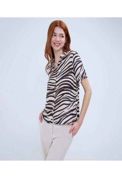 Camisa Para Mujer Manga Corta Color Beige Marca Ostu #40010265