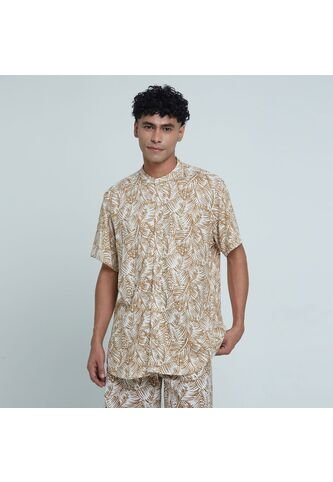 Camisa Para Hombre Manga Corta Sin Bolsillo Color Café  Marca Ostu #60010603 Ostu