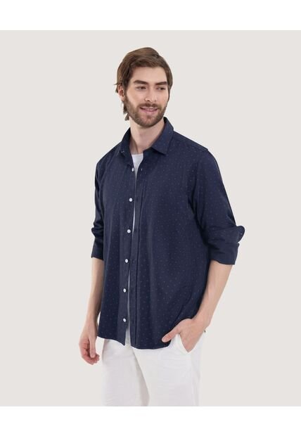 Camisa Para Hombre Manga Larga Con Bolsillo Cuello Casual M Color Azul Marca Ostu #60010859