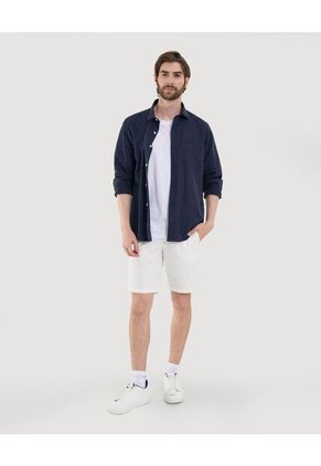 Camisa Para Hombre Manga Larga Con Bolsillo Cuello Casual M Color Azul Marca Ostu #60010859