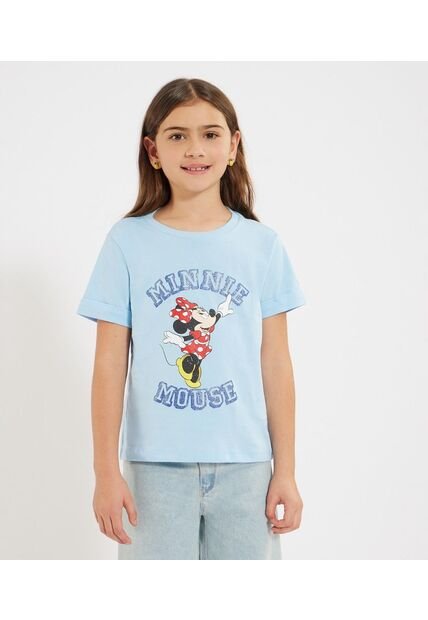 Camiseta Infantil Niña Manga Corta Cuello Redondo Color Celeste Marca Ostu #90090308