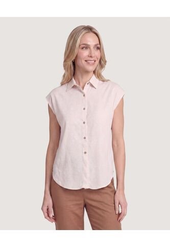 Camisa Manga Corta  Para Mujer Beige Ostu Ostu
