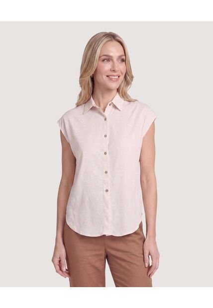 Camisa Manga Corta  Para Mujer Beige Ostu
