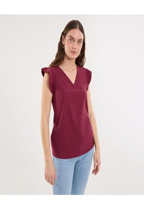 Blusa Para Mujer Manga Corta Color Vino Marca Ostu #40121156