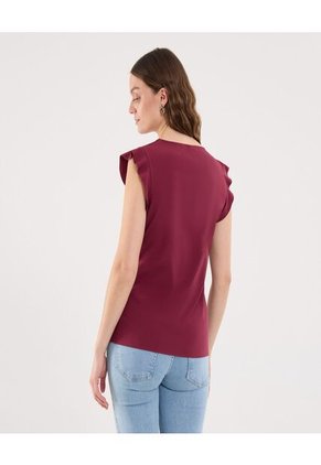 Blusa Para Mujer Manga Corta Color Vino Marca Ostu #40121156