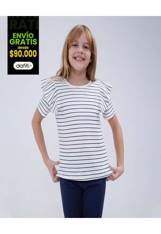 Camiseta Para Niña Manga Corta Color Azul  Marca Ostu #90090216 Ostu
