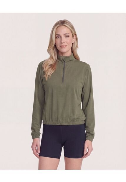 Buzo Half Zipper  Para Mujer Verde Ostu