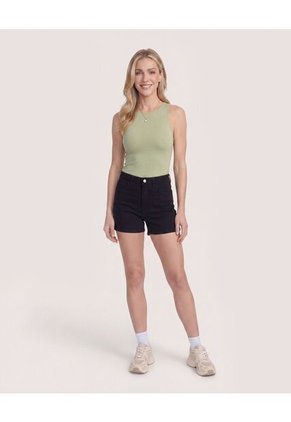 Short Mom Tiro Alto  Para Mujer Negro Ostu