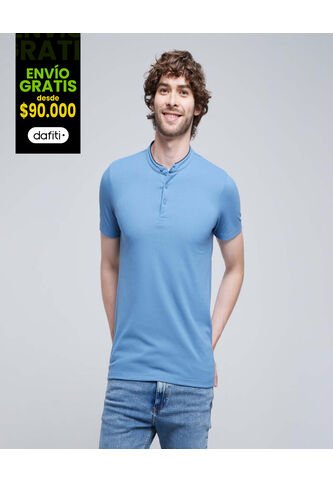 Polo Para Hombre Cuello Mao Sin Bolsillo Color Azul  Marca Ostu #60110648 Ostu