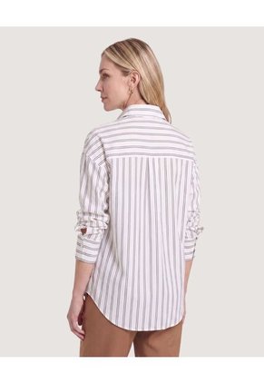 Camisa Manga Larga A Rayas  Para Mujer Café Ostu