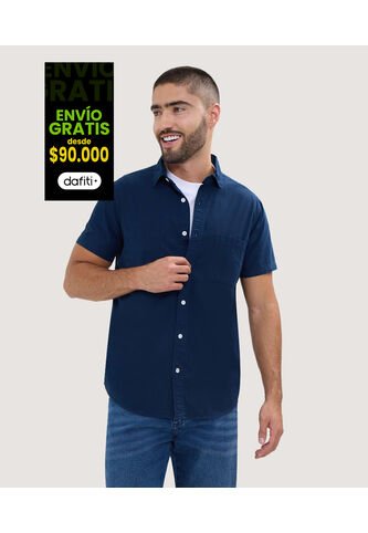 Camisa Para Hombre Manga Corta Con Bolsillo Color Azul  Marca Ostu #60010675 Ostu
