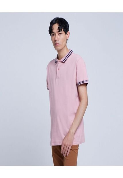 Polo Para Hombre Cuello Tejido Sin Bolsillo Color Rosa Marca Ostu #60110605