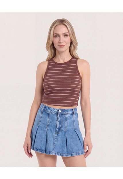 Tank Top Cuello Redondo  Para Mujer Café Ostu