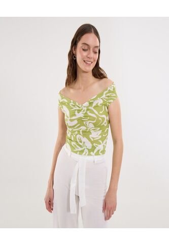 Camiseta Para Mujer Manga Sisa Cuello V Color Verde Marca Ostu #40092469 Ostu