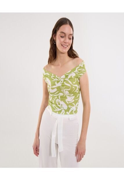 Camiseta Para Mujer Manga Sisa Cuello V Color Verde Marca Ostu #40092469