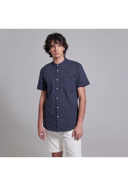 Camisa Para Hombre Manga Corta Con Bolsillo Cuello Neru Color Azul  Marca Ostu #60010564