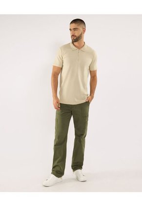 Polo Para Hombre Cuello Tejido Sin Bolsillo Color Avena Marca Ostu #60110821