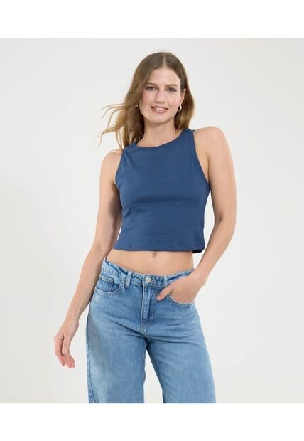 Camiseta Para Mujer Crop Top Manga Sisa Color Azul Marca Ostu #40092432