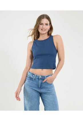 Camiseta Para Mujer Crop Top Manga Sisa Color Azul Marca Ostu #40092432