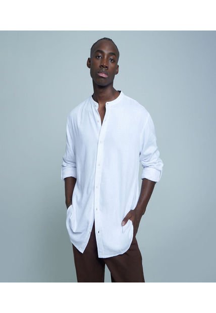 Camisa Para Hombre Manga Larga Sin Bolsillo Color Blanco Marca Ostu #60010608