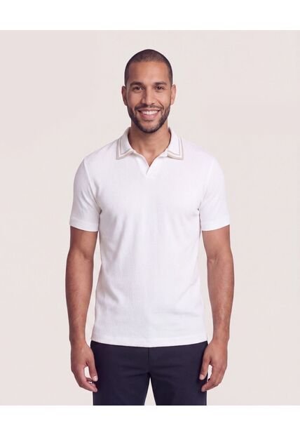 Polo Texturizado Cuello Contraste  Para Hombre Crema Ostu