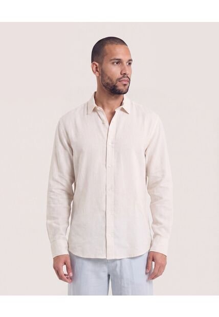 Camisa Manga Larga  Para Hombre Marfil Ostu