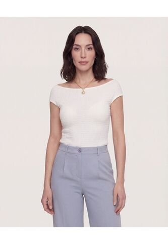 Body Texturizado Escote Ojal  Para Mujer Crema Ostu Ostu