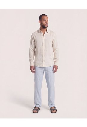 Camisa Manga Larga  Para Hombre Marfil Ostu