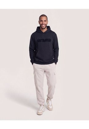 Hoodie Con Estampado  Para Hombre Negro Ostu