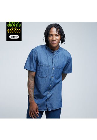 Camisa Para Hombre Manga Corta Con Bolsillo Color Azul  Marca Ostu #60010704 Ostu