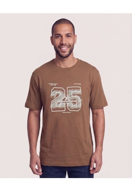 Camiseta Regular Estampado 25  Para Hombre Café Ostu